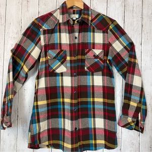 Matchstick womens plaid shirt buttoned pockets long sleeve sz S